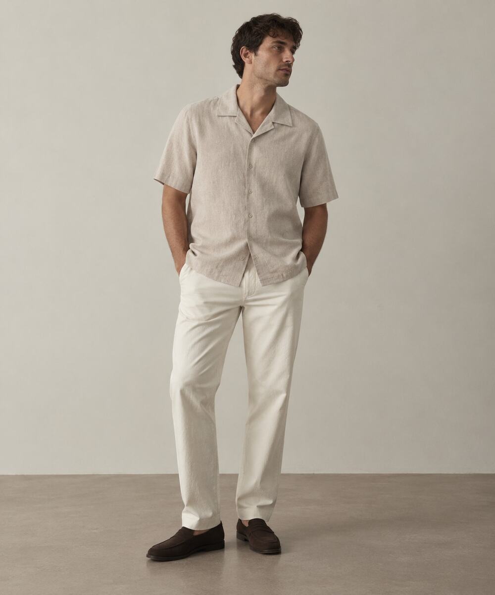NN07 No Nationality Julio Linen Camp Shirt Mens Medium Oat Button Down Beach